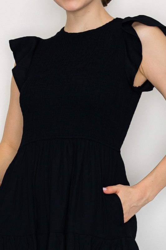 DD 1375 - Smocking Tiered Ruffle Sleeve Dress