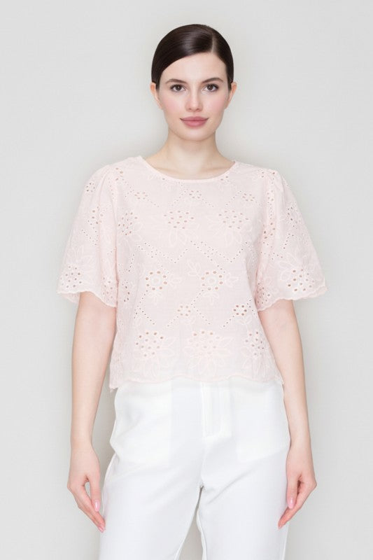 DT 1859 - Embroidered Round Neck Top