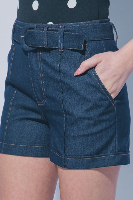 SHT 186 - Belted Denim Shorts