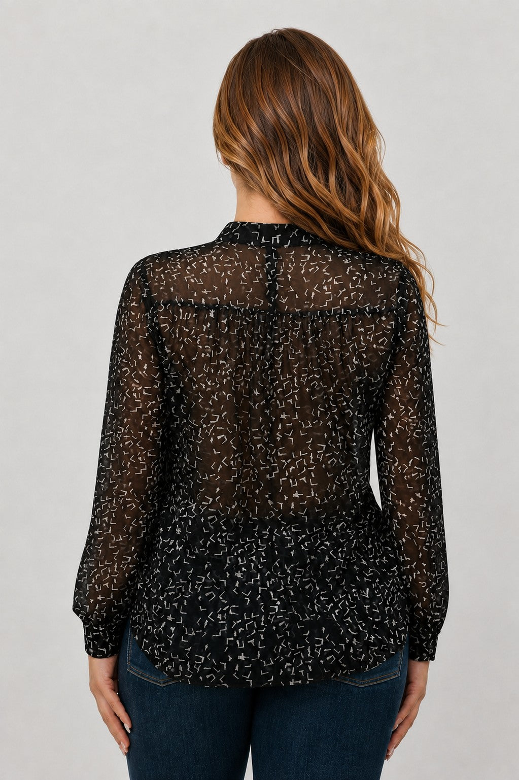 DT 1982 - Long Sleeve Chiffon Printed Shirt