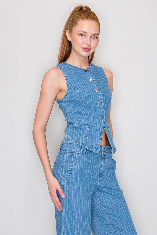 DT 1901 - Striped Denim Vest