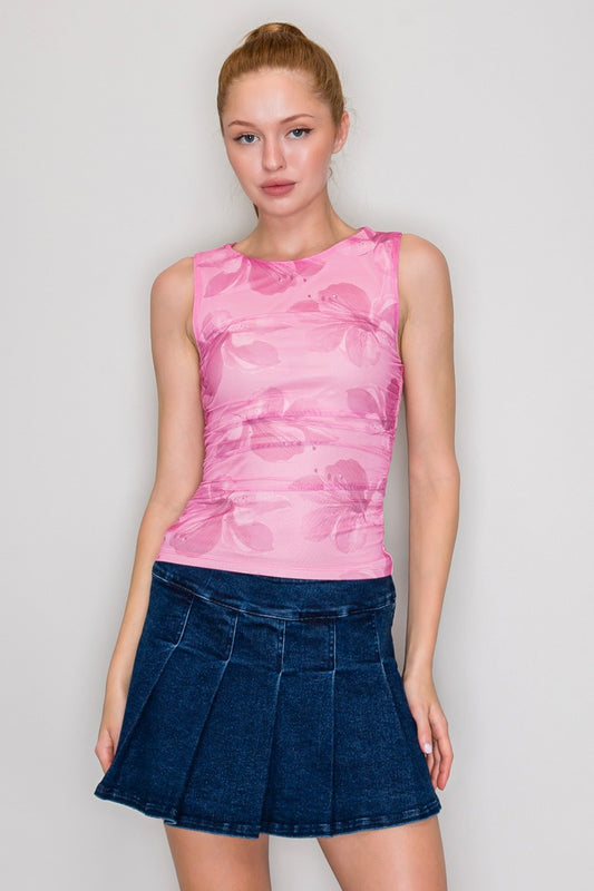 CT 2831 - Side Ruched Floral Top