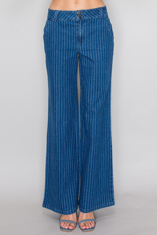 P 825 - Wide Leg Striped Denim Jeans