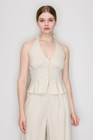 DT 1906 - Button Up Peplum Halter Top