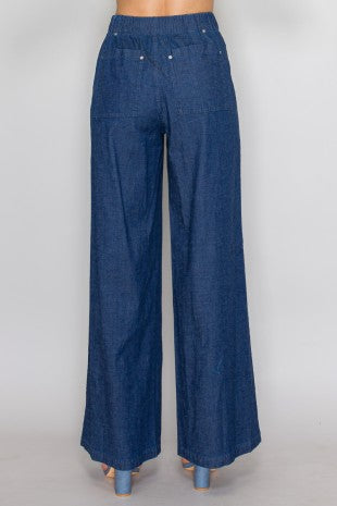 P 827 - High Waist Wide Leg Denim Pants