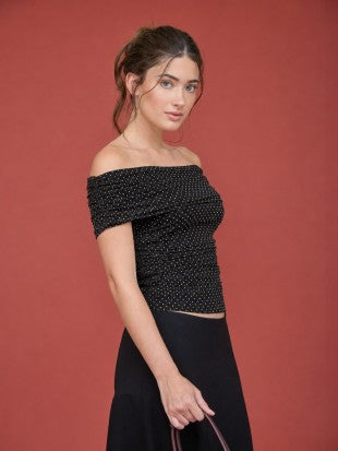 DT 1961 - Off Shoulder Polka Dot Mesh Top