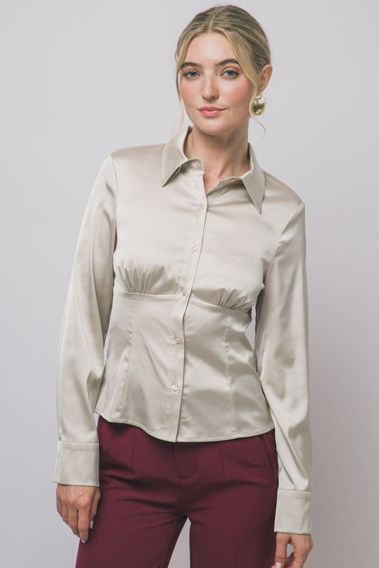 DT 1957 - Satin Button Down Blouse