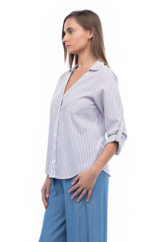 SHT 179 - Striped Button Up Collar Shirt