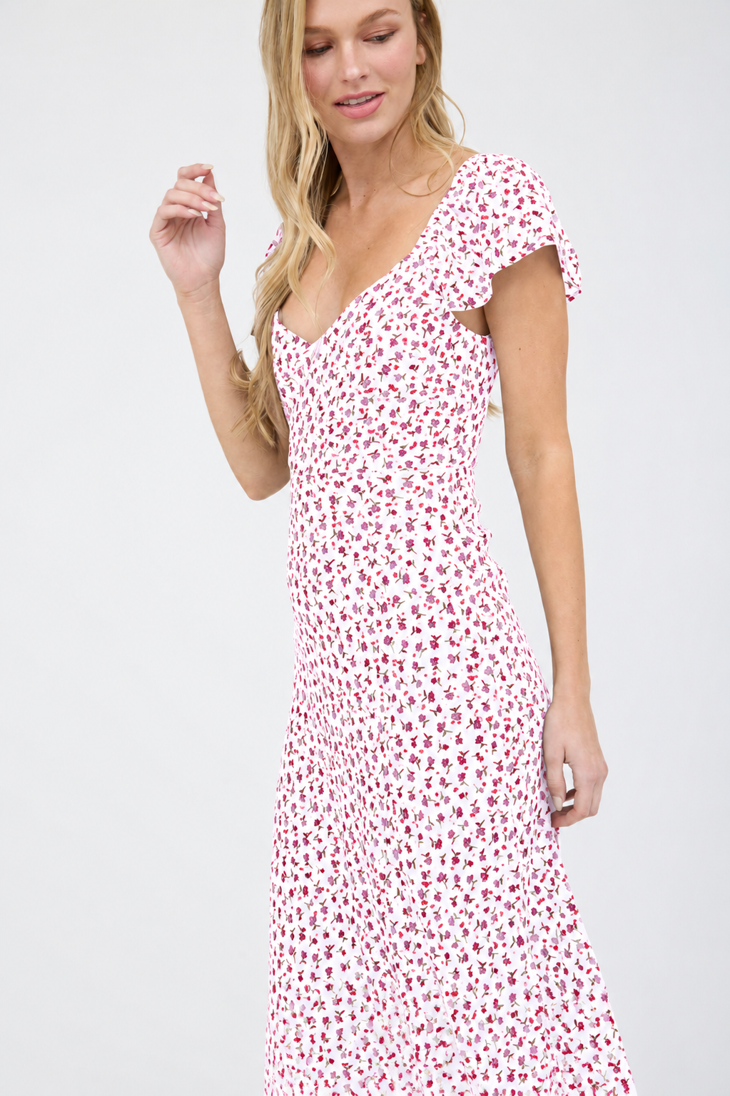 LD 463 - Floral Side Slit Midi Dress