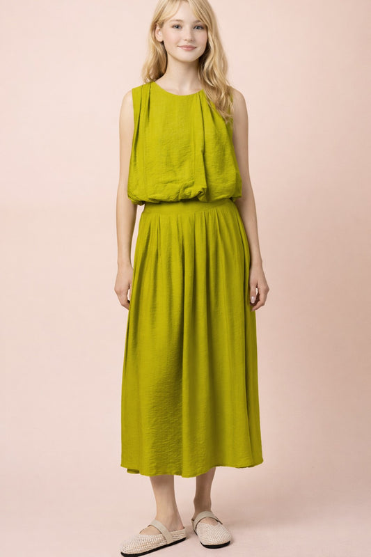 SET 073 - Pleated Linen Midi Skirt