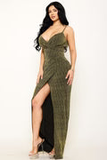 GOWN 425 - Metallic Rhinestone Surplice Maxi Dress