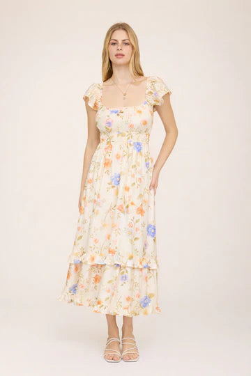 LD 466 - Scoop Neck Short Sleeve Ruffle Dress