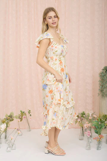 LD 466 - Scoop Neck Short Sleeve Ruffle Dress