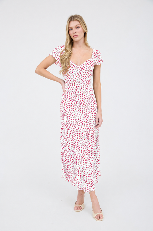 LD 463 - Floral Side Slit Midi Dress