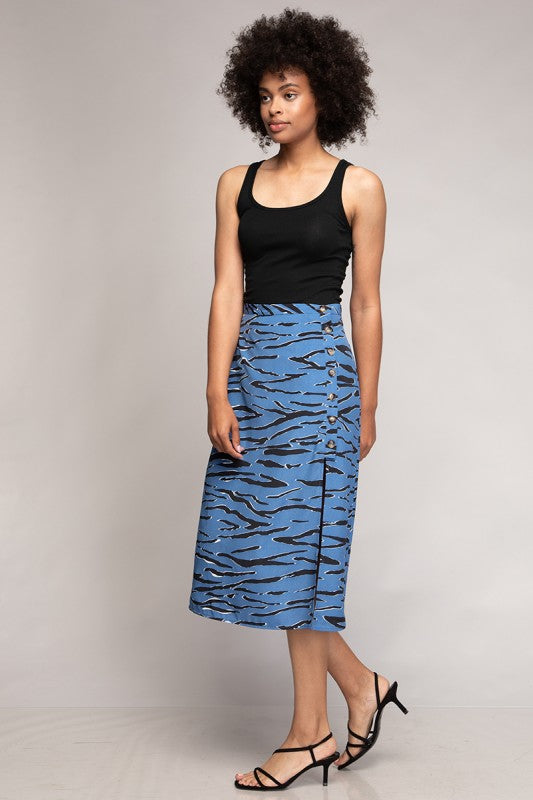 SKT 974 - Side Slit Button Down Midi Skirt