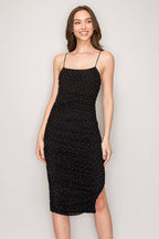 DD 1419 - Rhinestone Ruched Mesh Midi Dress