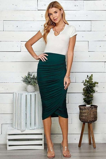 SKT 990 - Wrapped Ruched Midi Skirt