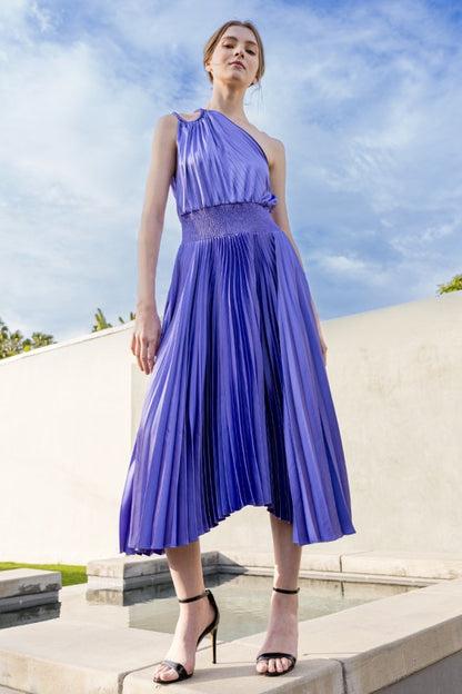 LD 631 - One Shoulder Pleated Satin Dress