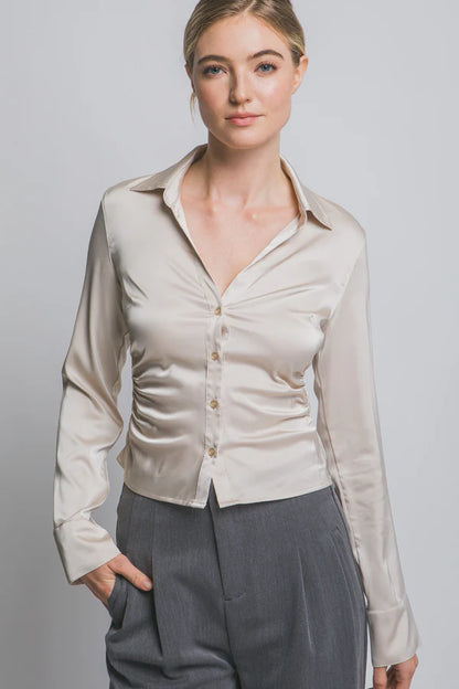 DT 1840 - Ruched Button Up Shirt
