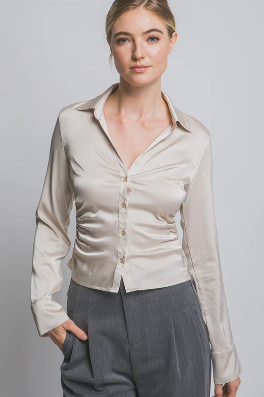 DT 1840 - Ruched Button Up Shirt