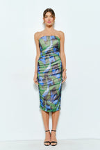DD 1386 - Abstract Print Ruched Midi Dress