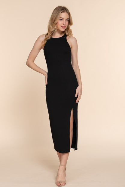 CD 3683 - Halter Neck Slit Detail Dress