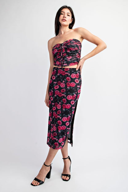 SET 035 - Floral Mesh Midi Skirt