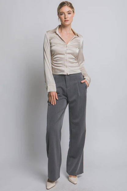 DT 1840 - Ruched Button Up Shirt