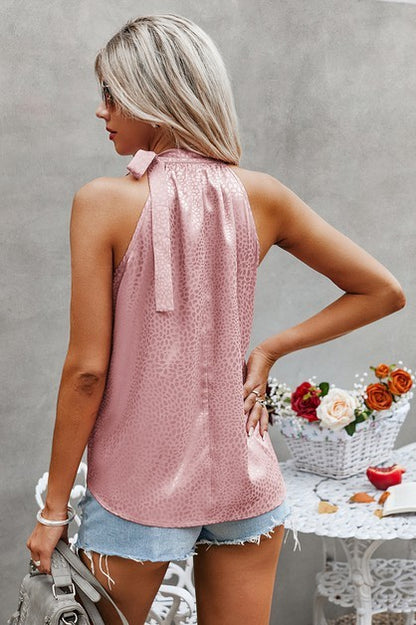 CT 2649 - Neck Tie Leopard Print Top