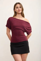 CT 2878 - Short Sleeve Off Shoulder Ruched Top