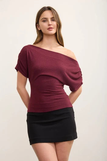 CT 2878 - Short Sleeve Off Shoulder Ruched Top