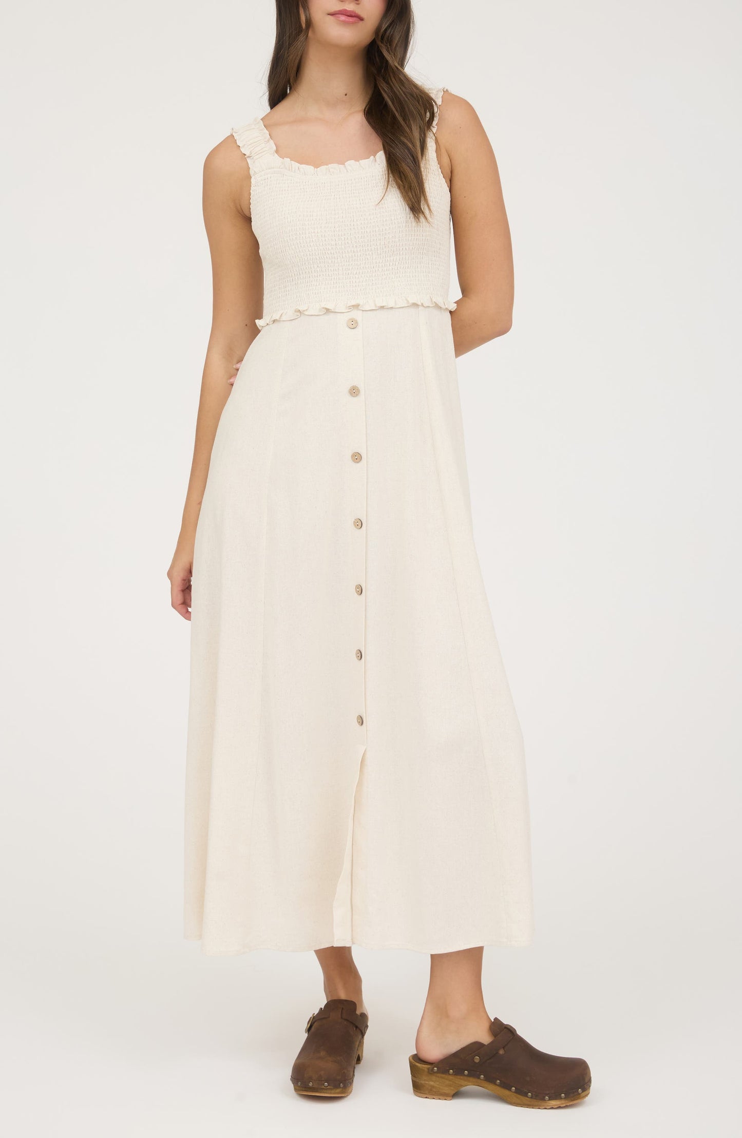 DD 1398 - Smocked Button Down Midi Dress