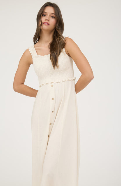 DD 1398 - Smocked Button Down Midi Dress