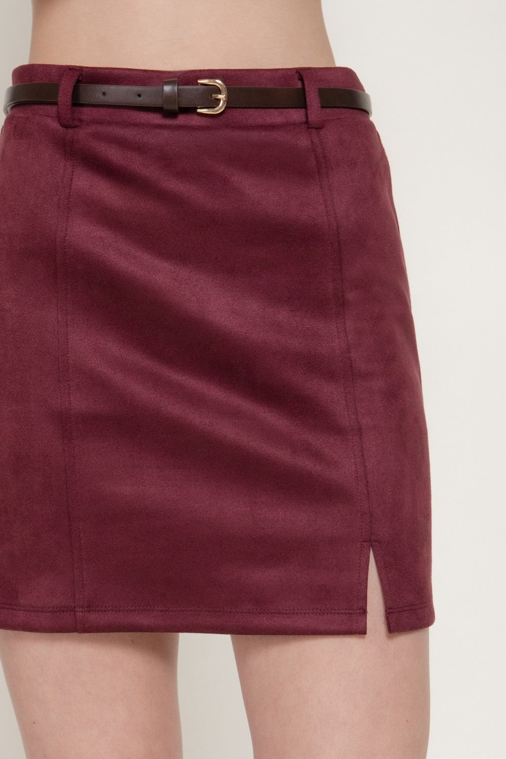 SKT 1065 - Belted Suede Mini Skirt