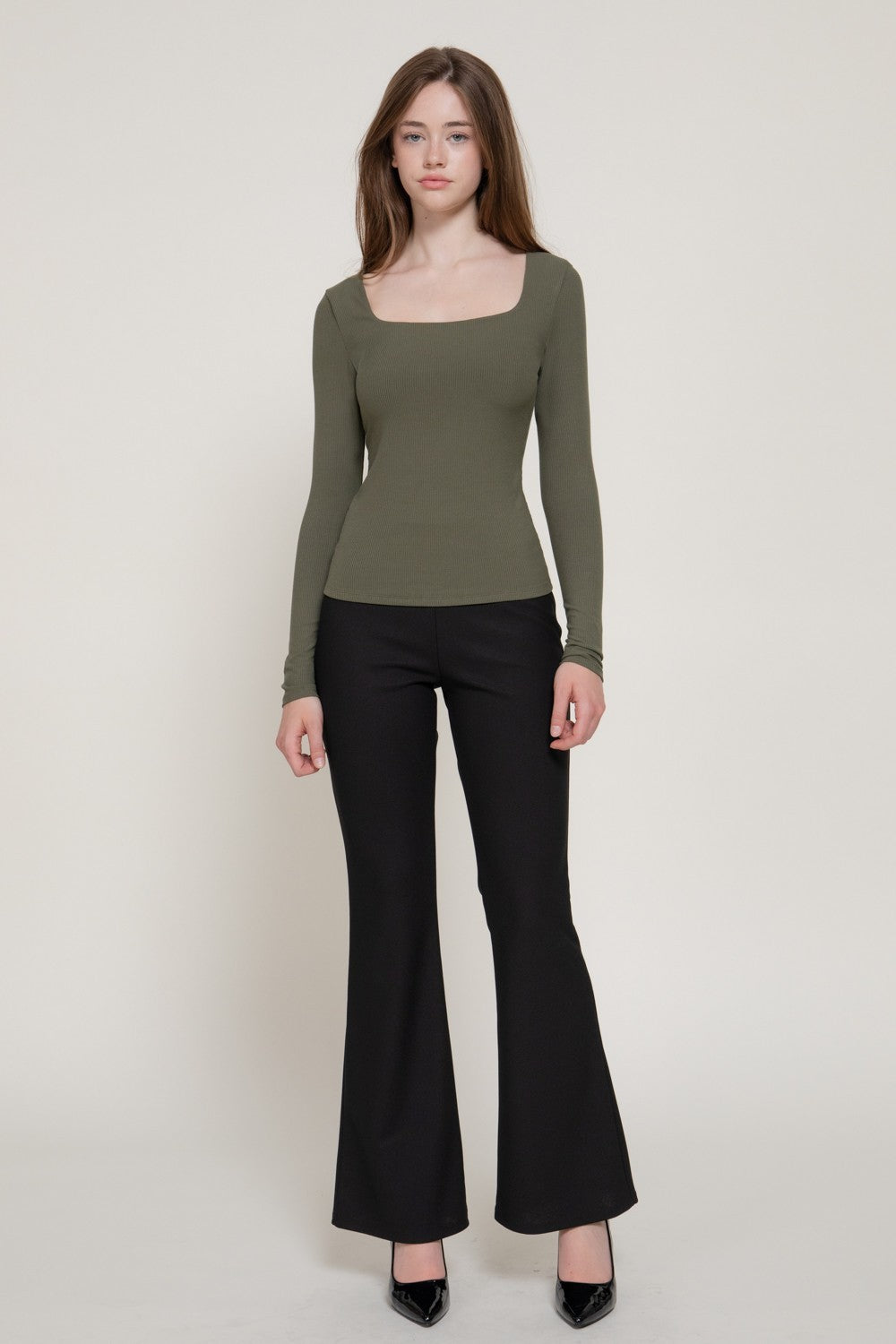 CT 2859 - Square Neck Double Layer Knit Top