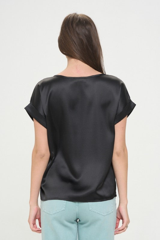 DT 1847 - Satin Rolled Sleeve Blouse