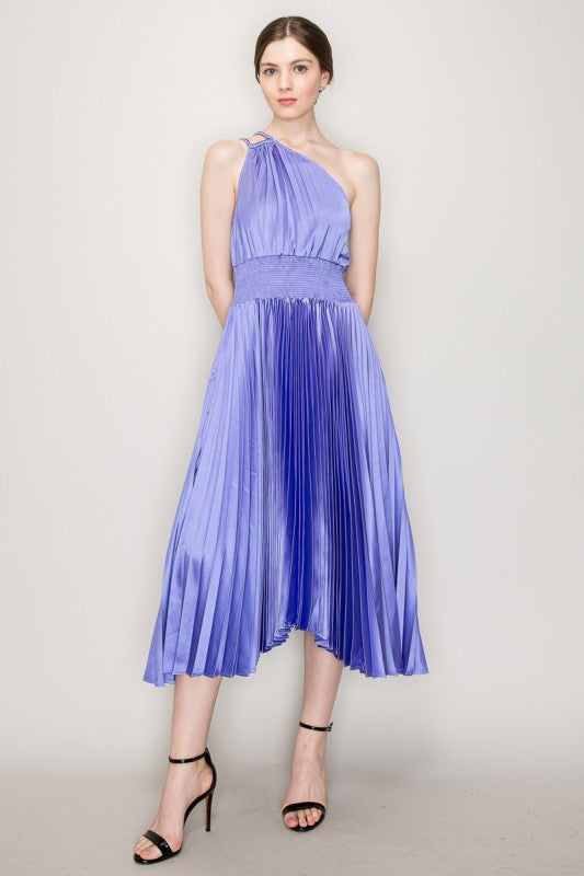LD 631 - One Shoulder Pleated Satin Dress