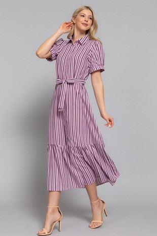 DD 1397 - Puff Sleeve Belted Midi Dress