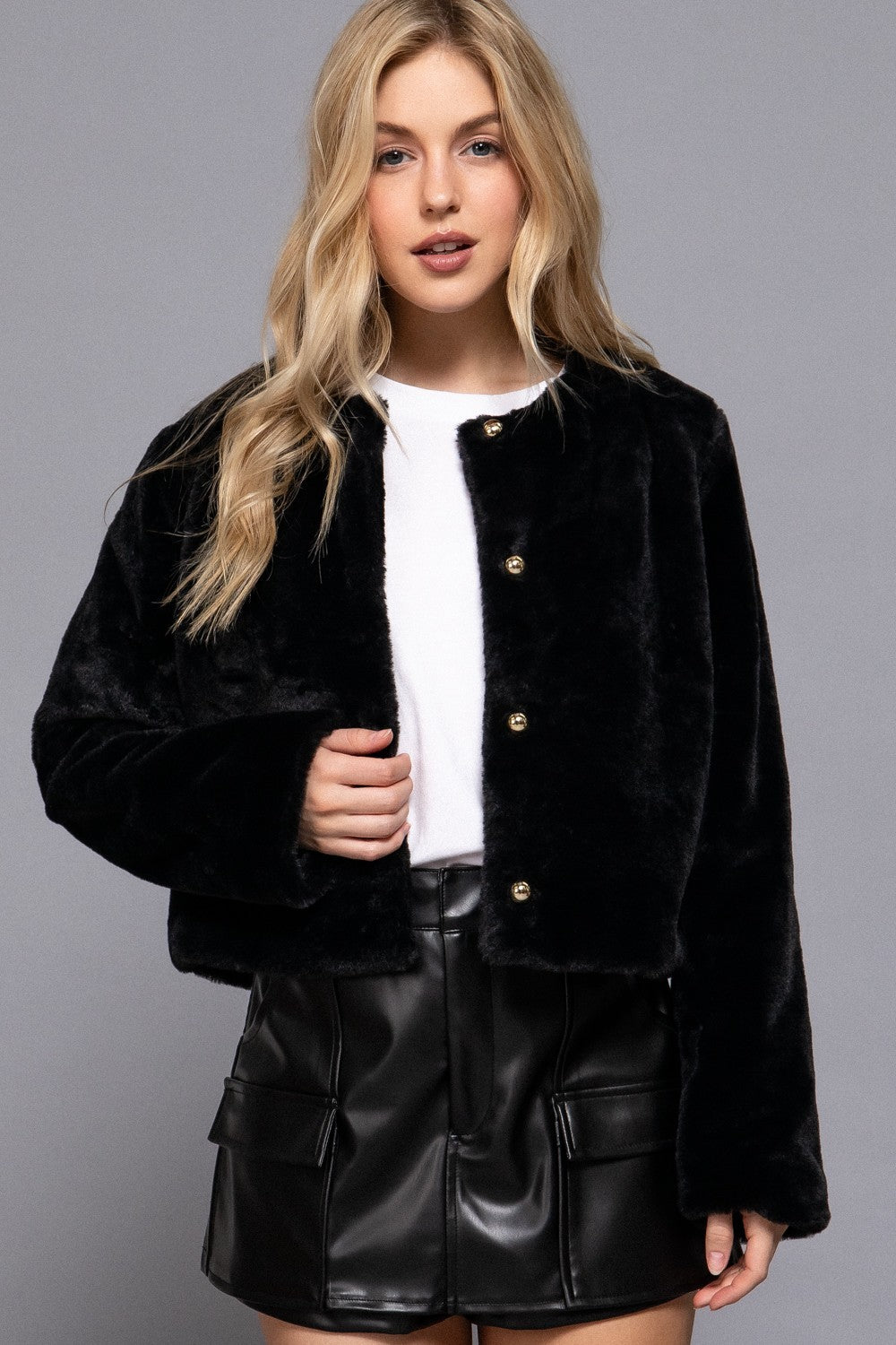 JCT 045 - Faux Fur Cropped Length Blazer