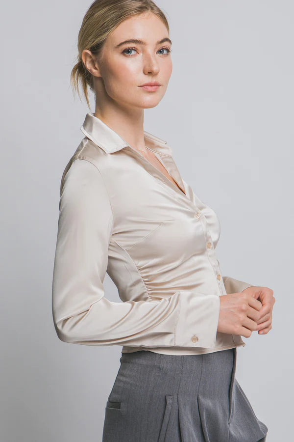 DT 1840 - Ruched Button Up Shirt