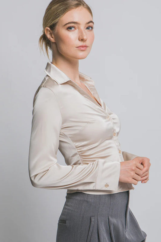 DT 1840 - Ruched Button Up Shirt