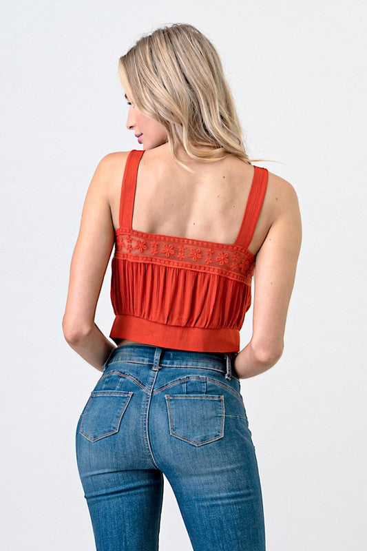 CT 2684 - Laced Woven Crop Top