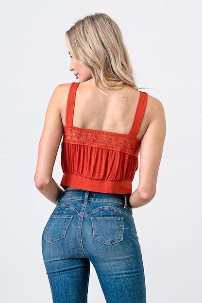 CT 2684 - Laced Woven Crop Top