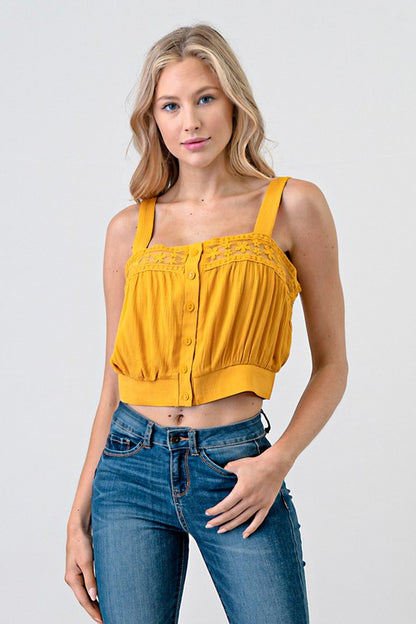 CT 2684 - Laced Woven Crop Top