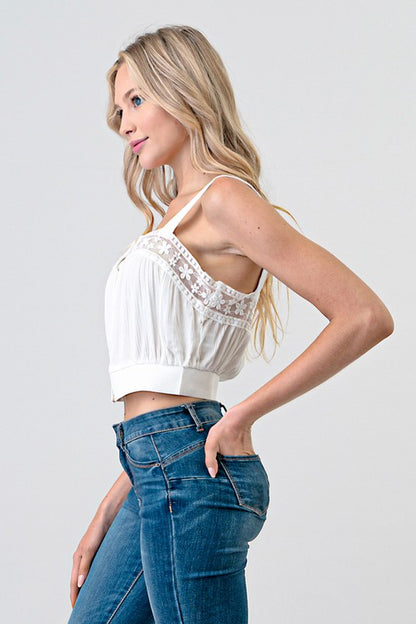 CT 2684 - Laced Woven Crop Top