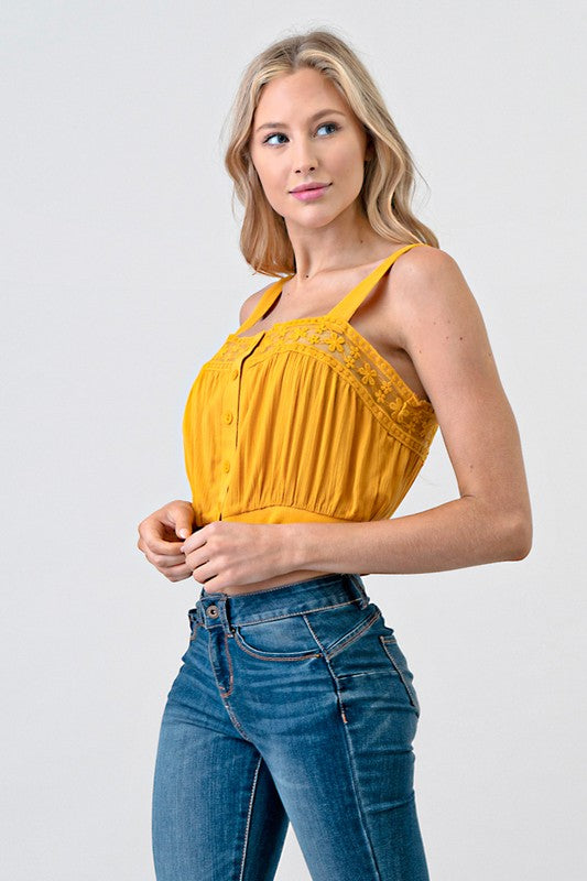 CT 2684 - Laced Woven Crop Top
