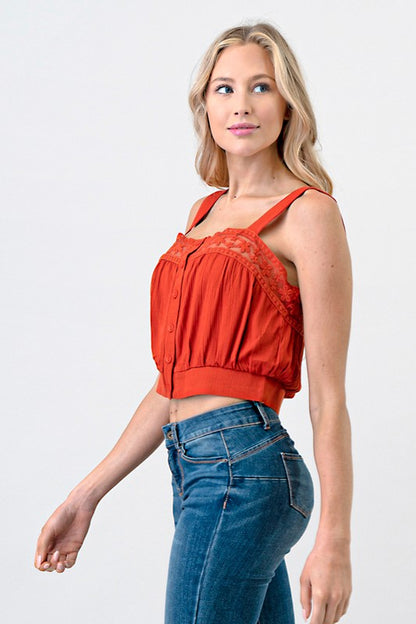 CT 2684 - Laced Woven Crop Top
