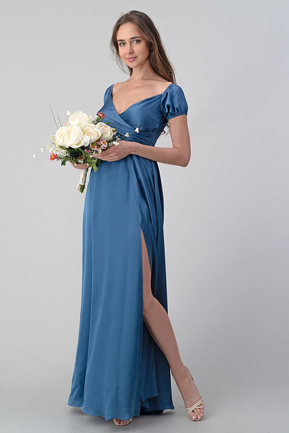 LD 574 - Fit and Flare Maxi Dress with Leg Slit