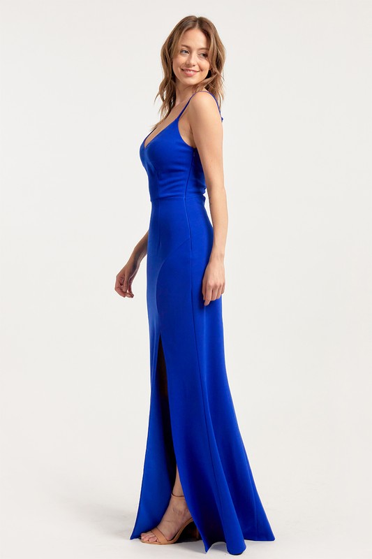 LD 569 - Slit Maxi Dress with Spaghetti Straps