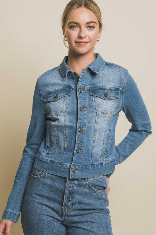 JCT 009 - Stretchy Distressed Denim Jacket